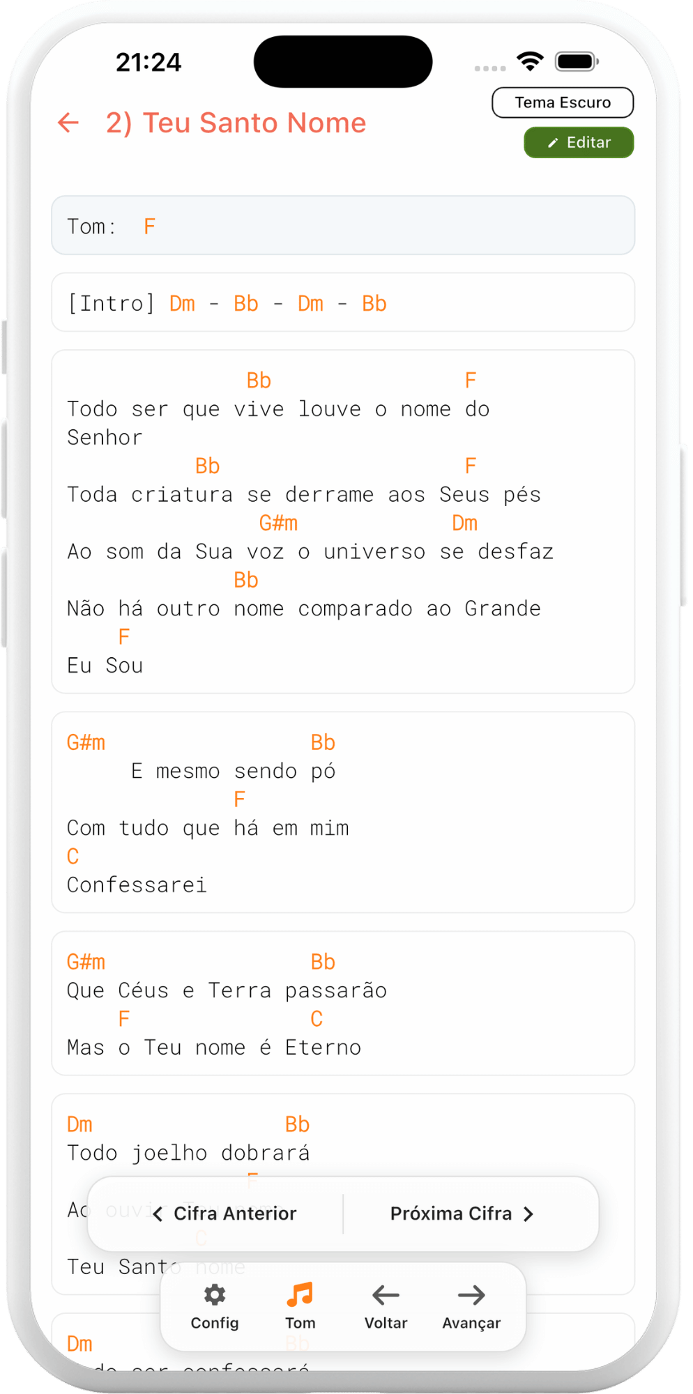 Tela do aplicativo Grupo de Música